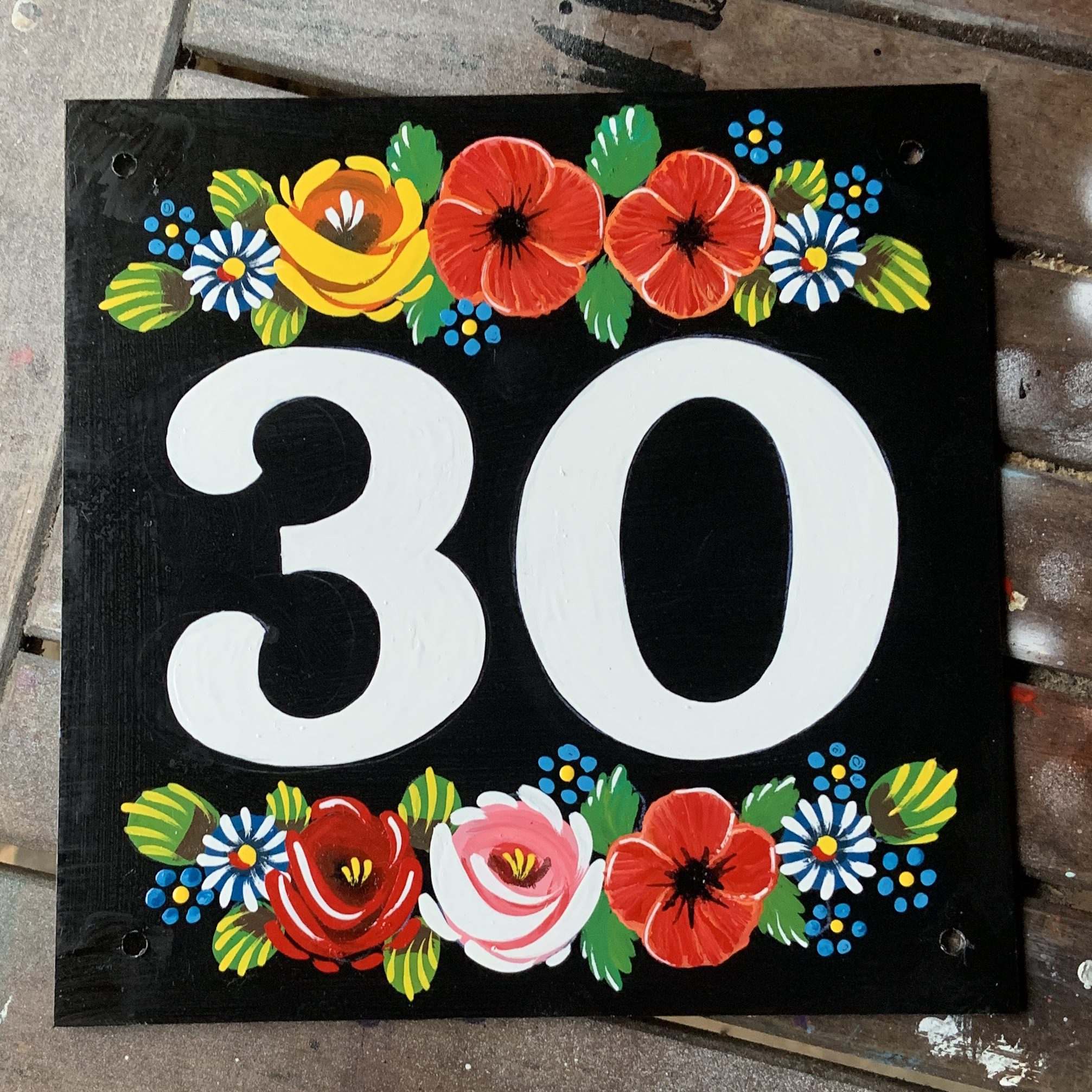 Custom painted house number sign