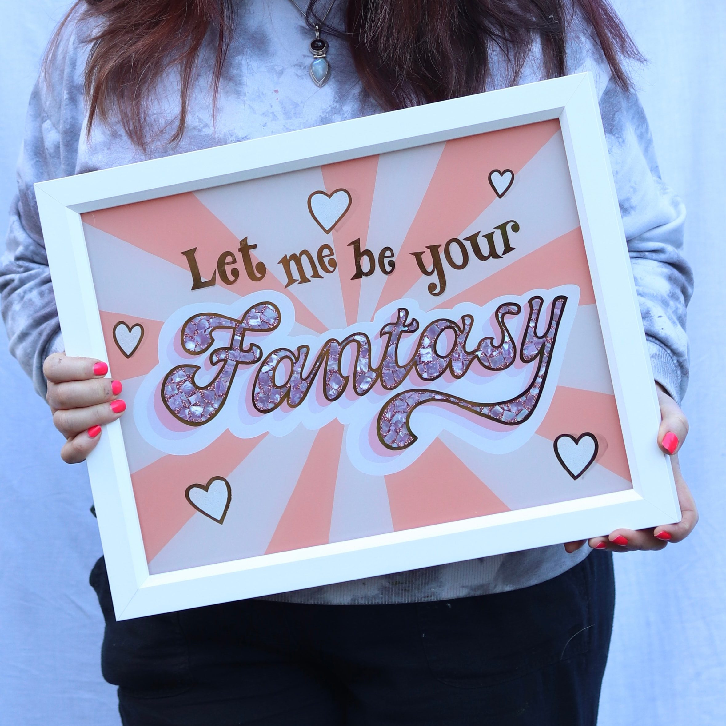 ‘Let me be your Fantasy’ Reverse Glass Gold wall art