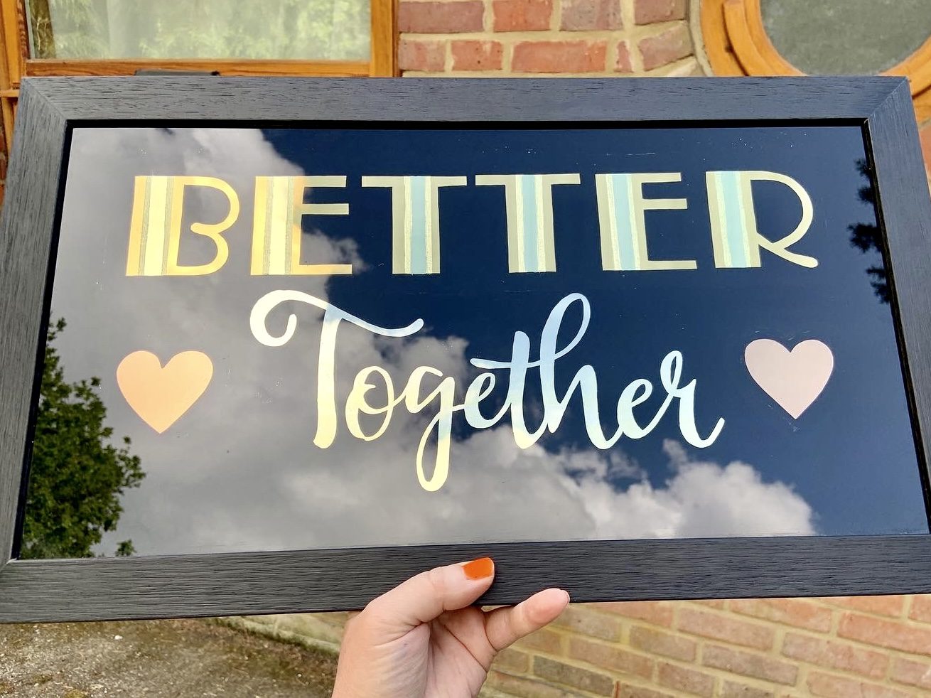 ‘Better Together’ reverse glass gold leaf typography wall art