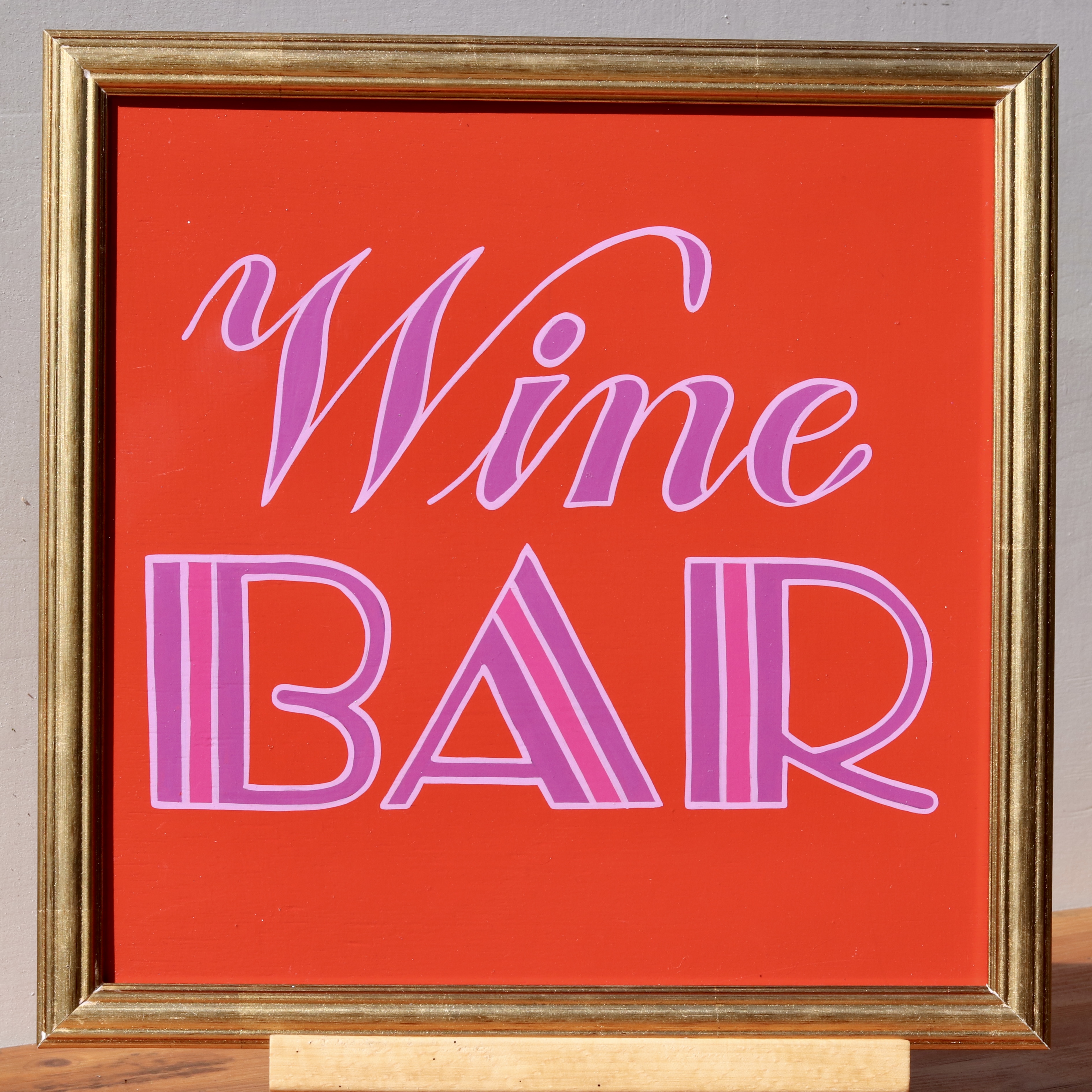 ‘Wine Bar’ framed wooden hand-painted word art sign