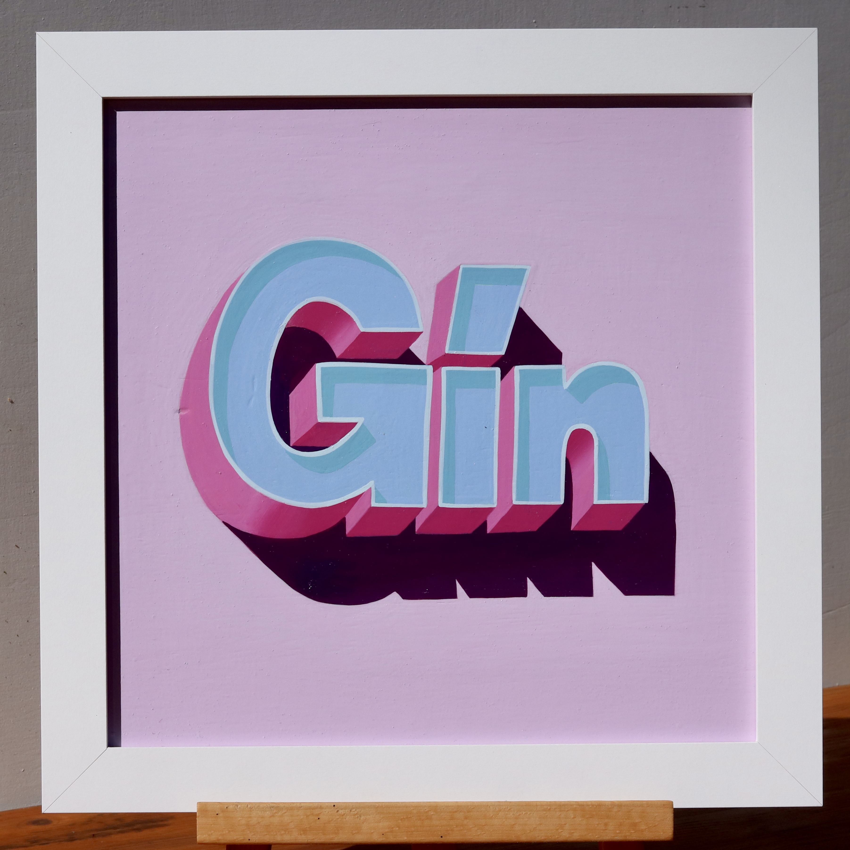 ‘GIN’ hand-painted interior word sign, blue & lilac