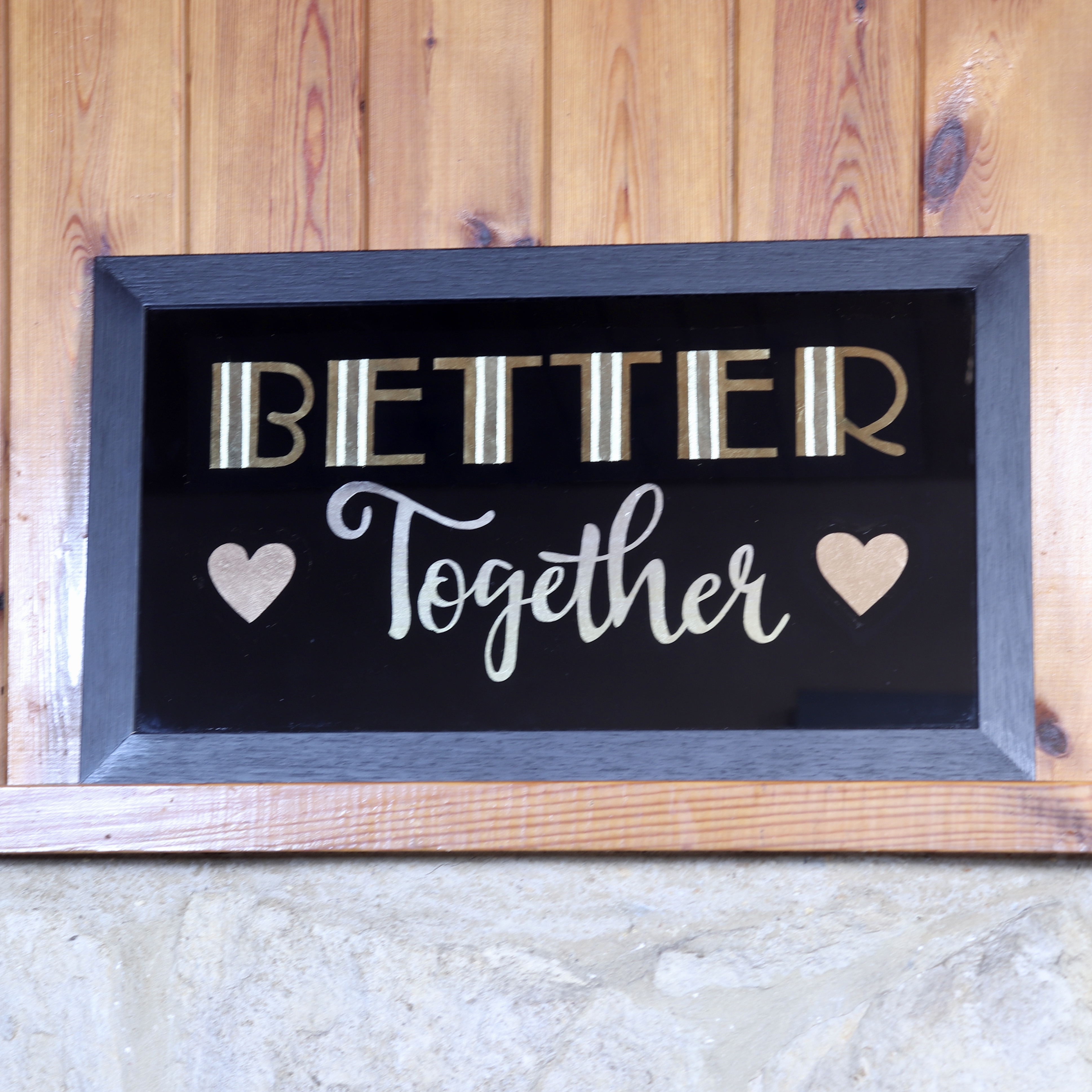 ‘Better Together’ reverse glass gold leaf typography wall art