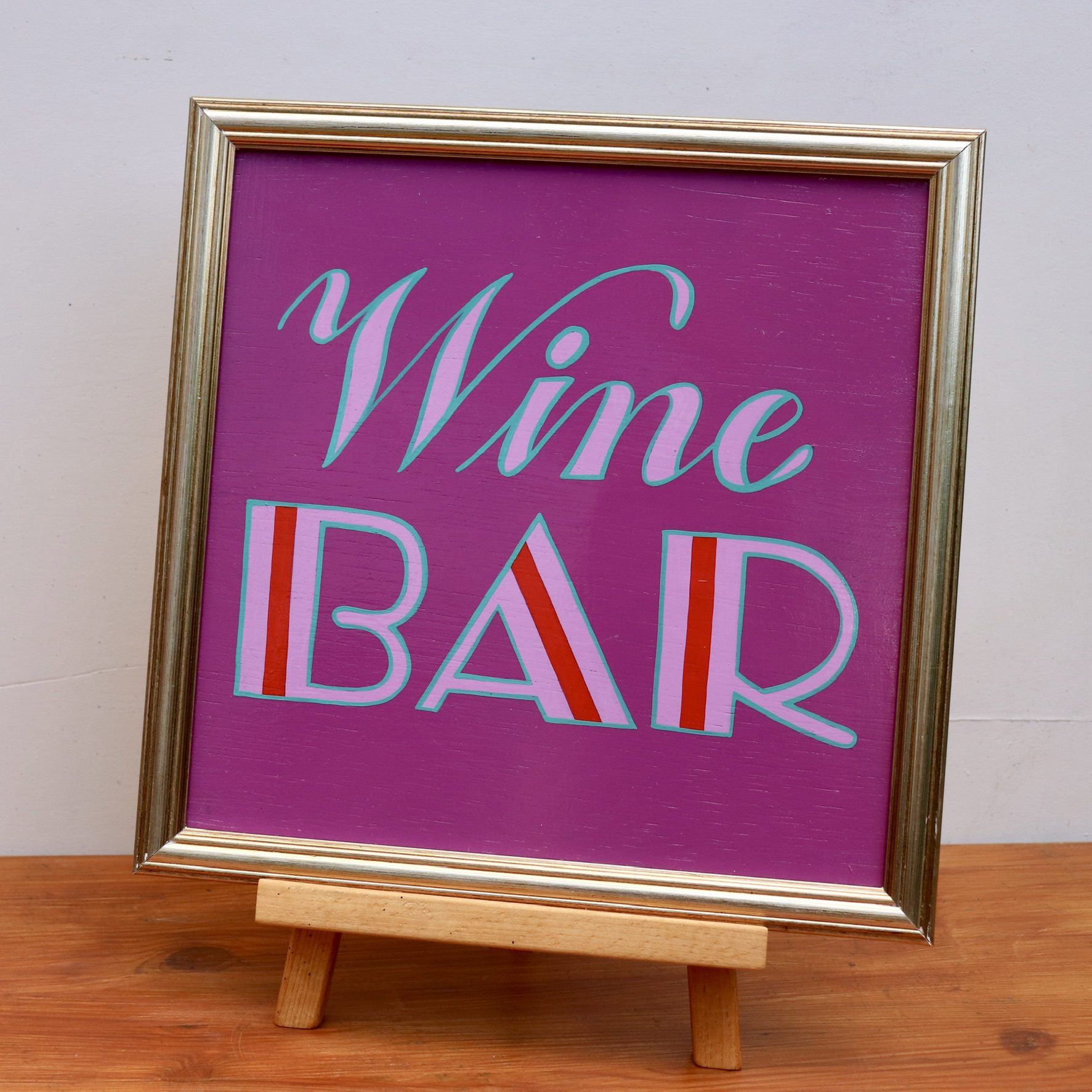 Wine Bar han-painted framed sign 30x30cm