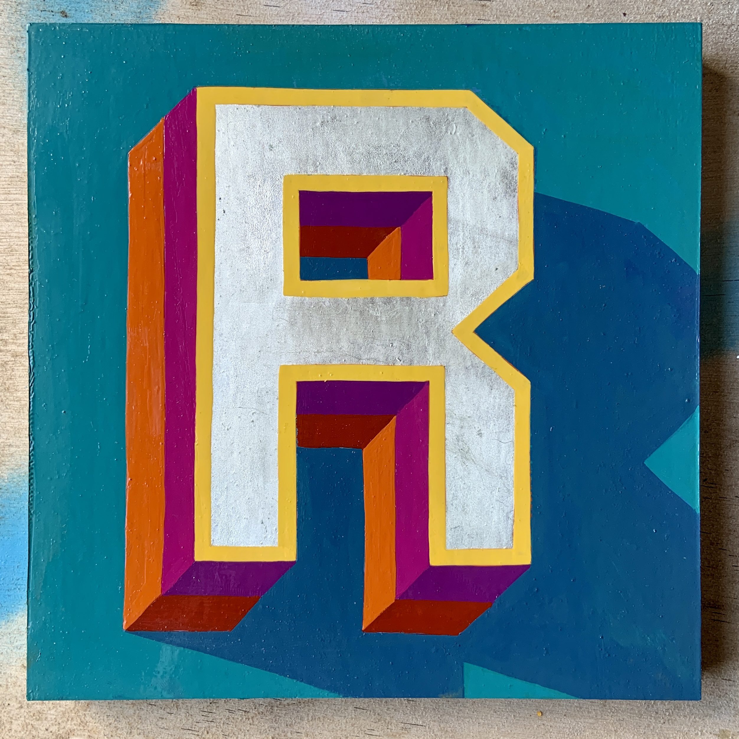 Letter R hand painted and gilded