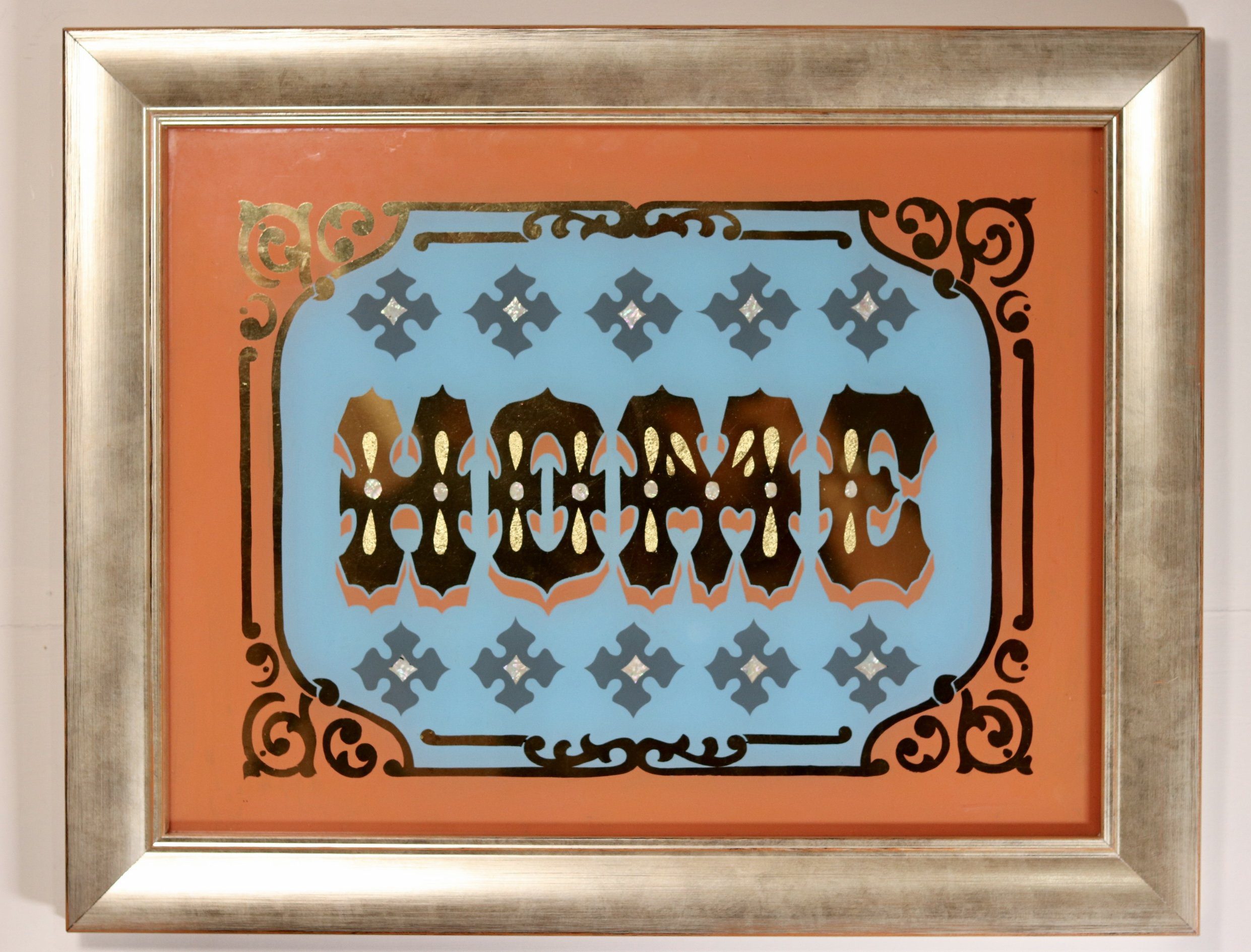 HOME reverse glass gold leaf typography artwork