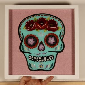 Sugar Skull reverse glass paint and gold