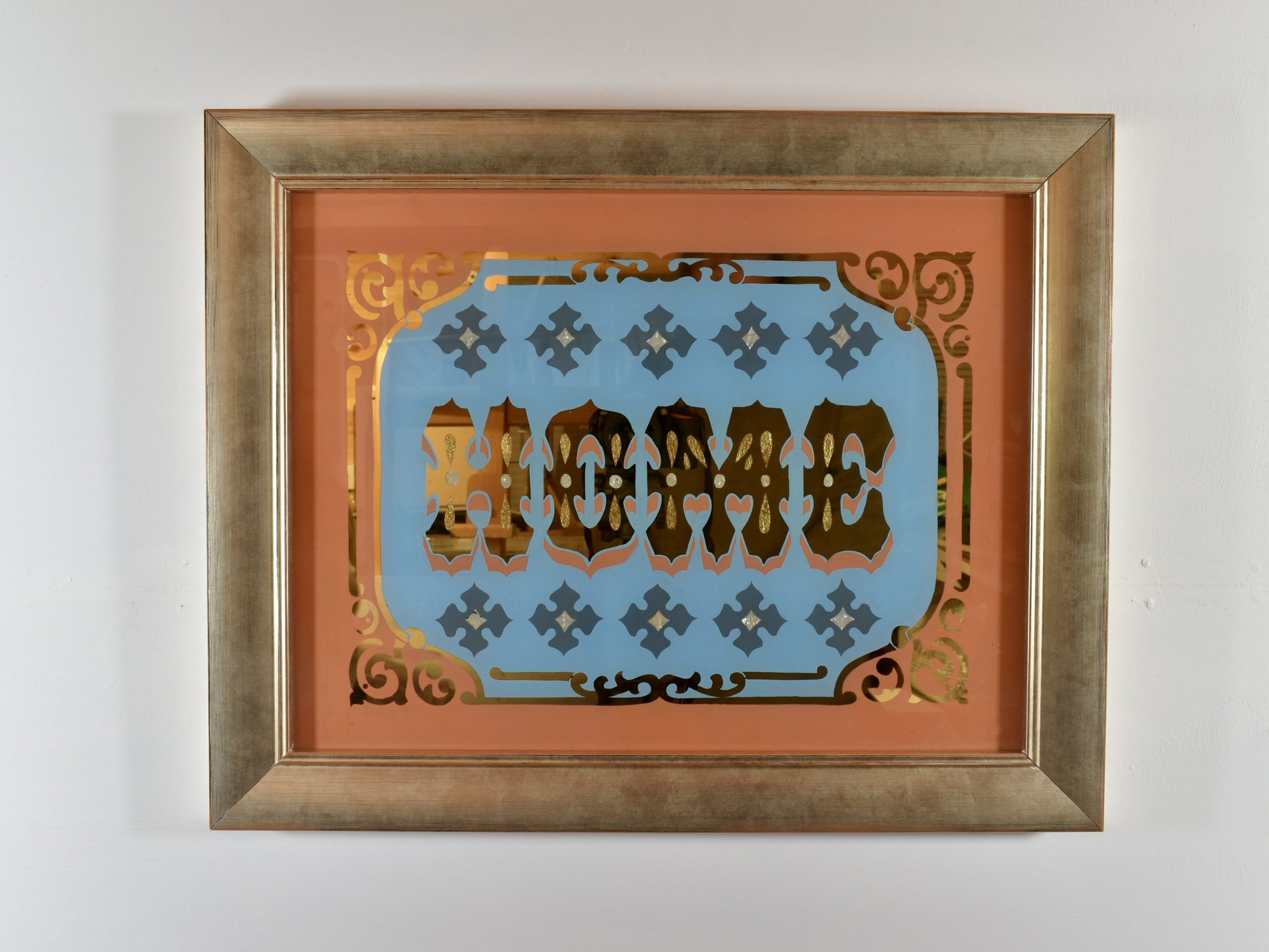 HOME reverse glass gold leaf typography artwork