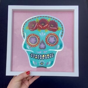 Sugar Skull reverse glass paint and gold