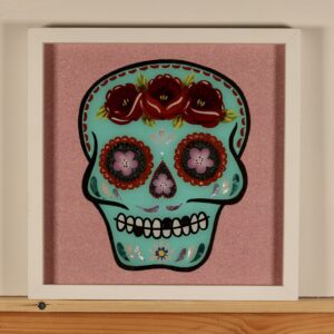 Sugar Skull reverse glass paint and gold