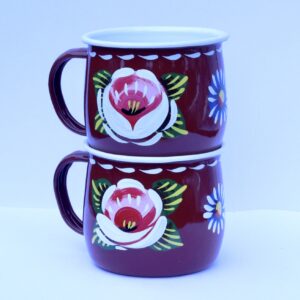 Traditional canal roses hand-painted enamel mugs in RED with white roses