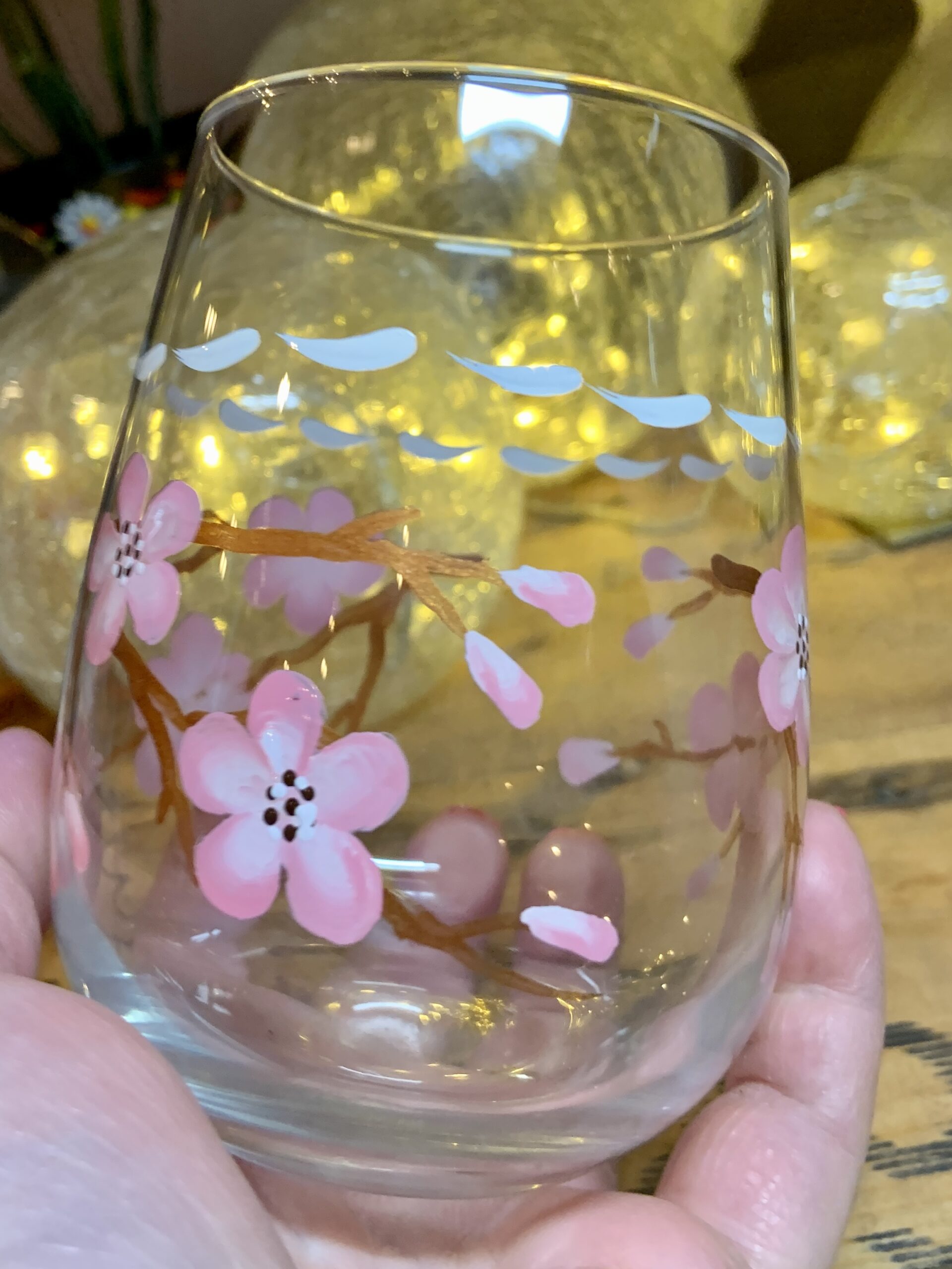 Cherry blossom stemless wine glass