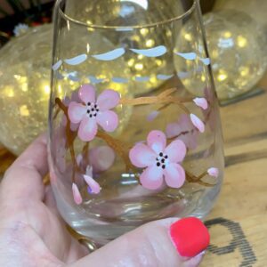 Cherry blossom stemless wine glass