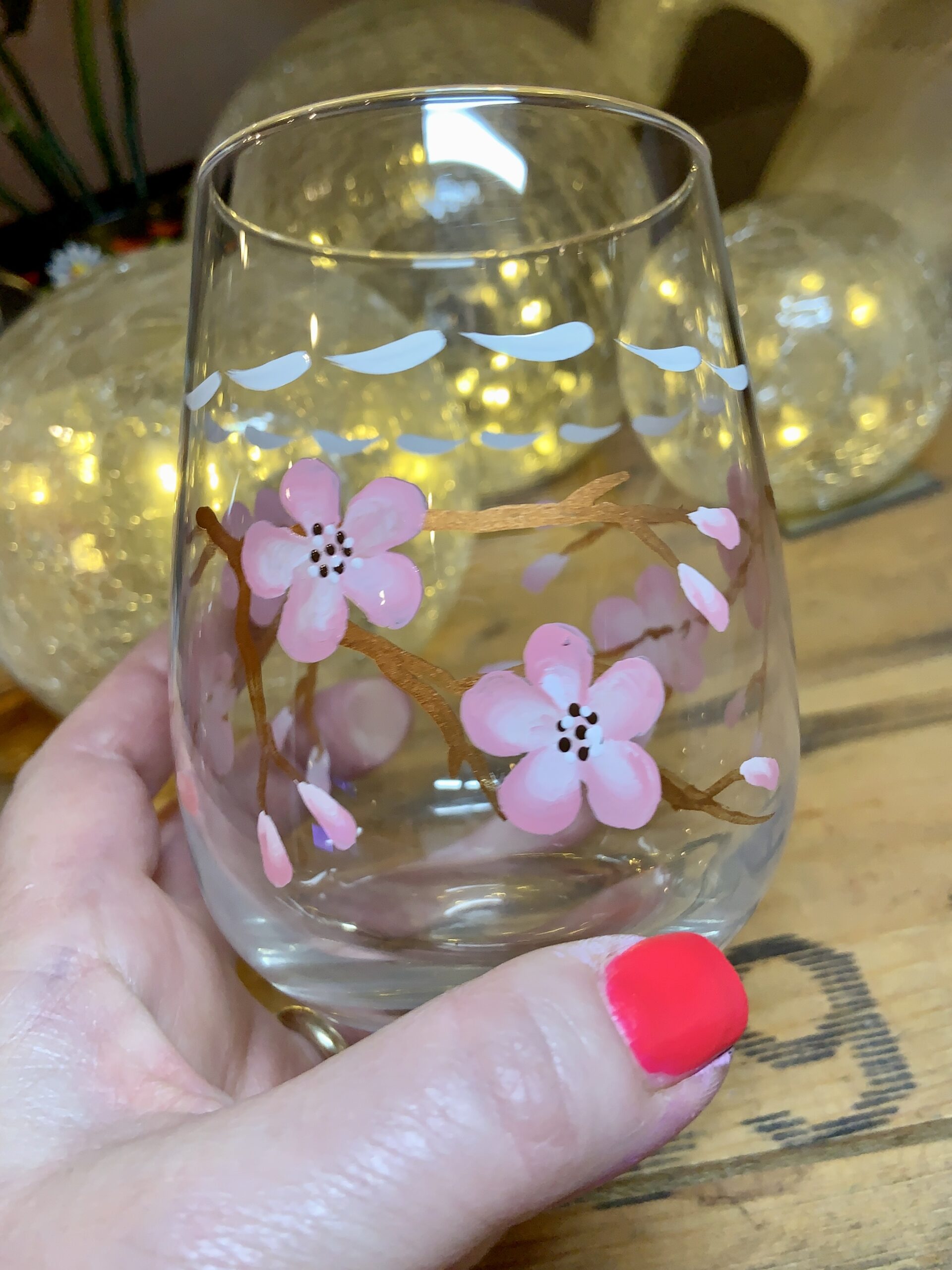 Cherry blossom stemless wine glass