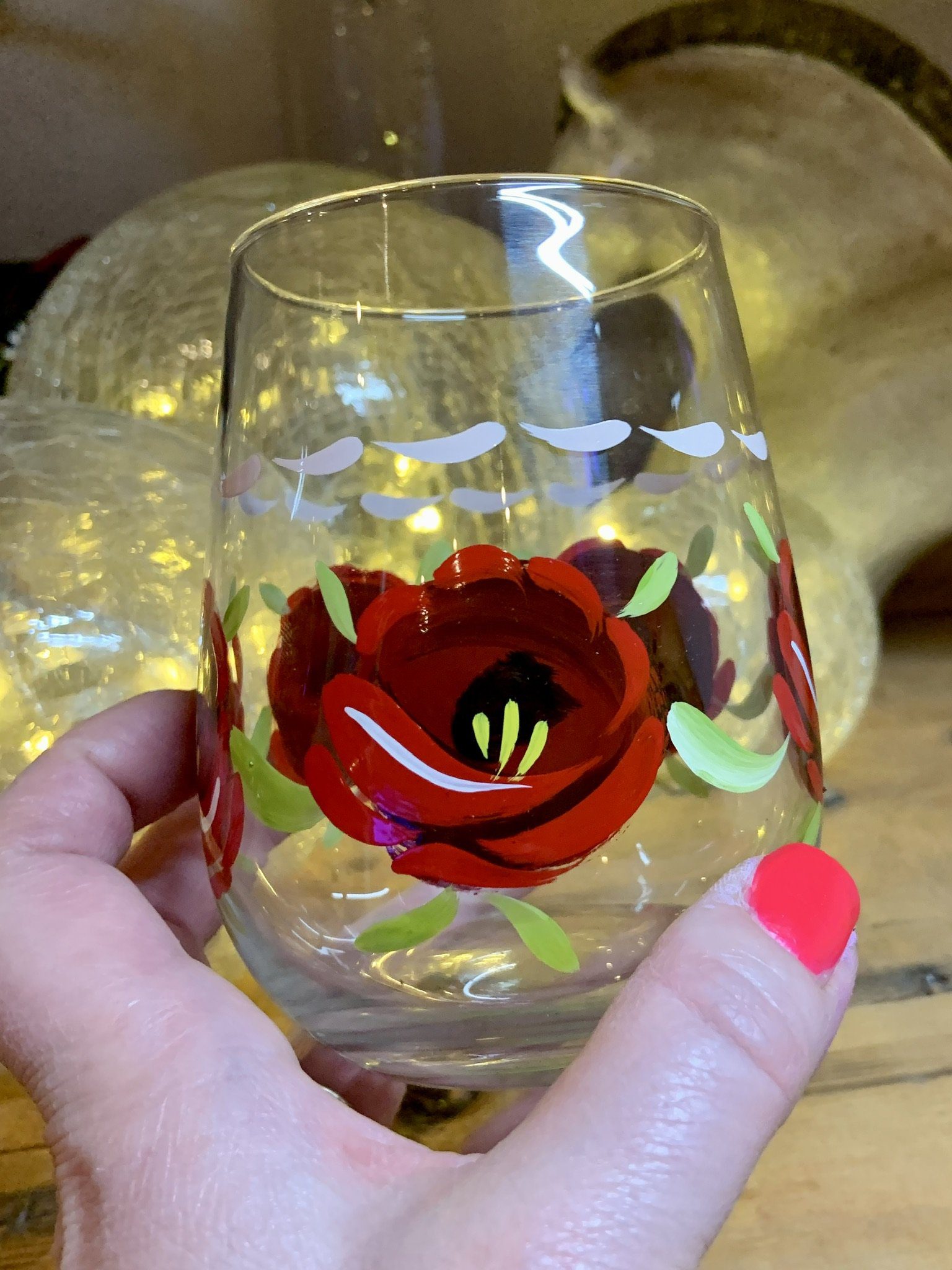 red canal roses wine glass