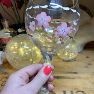 Cherry Blossom handpainted onto Gin Glass