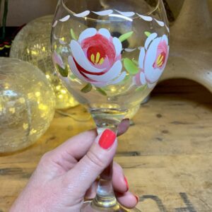 white canal rose hand painted onto a gin glass