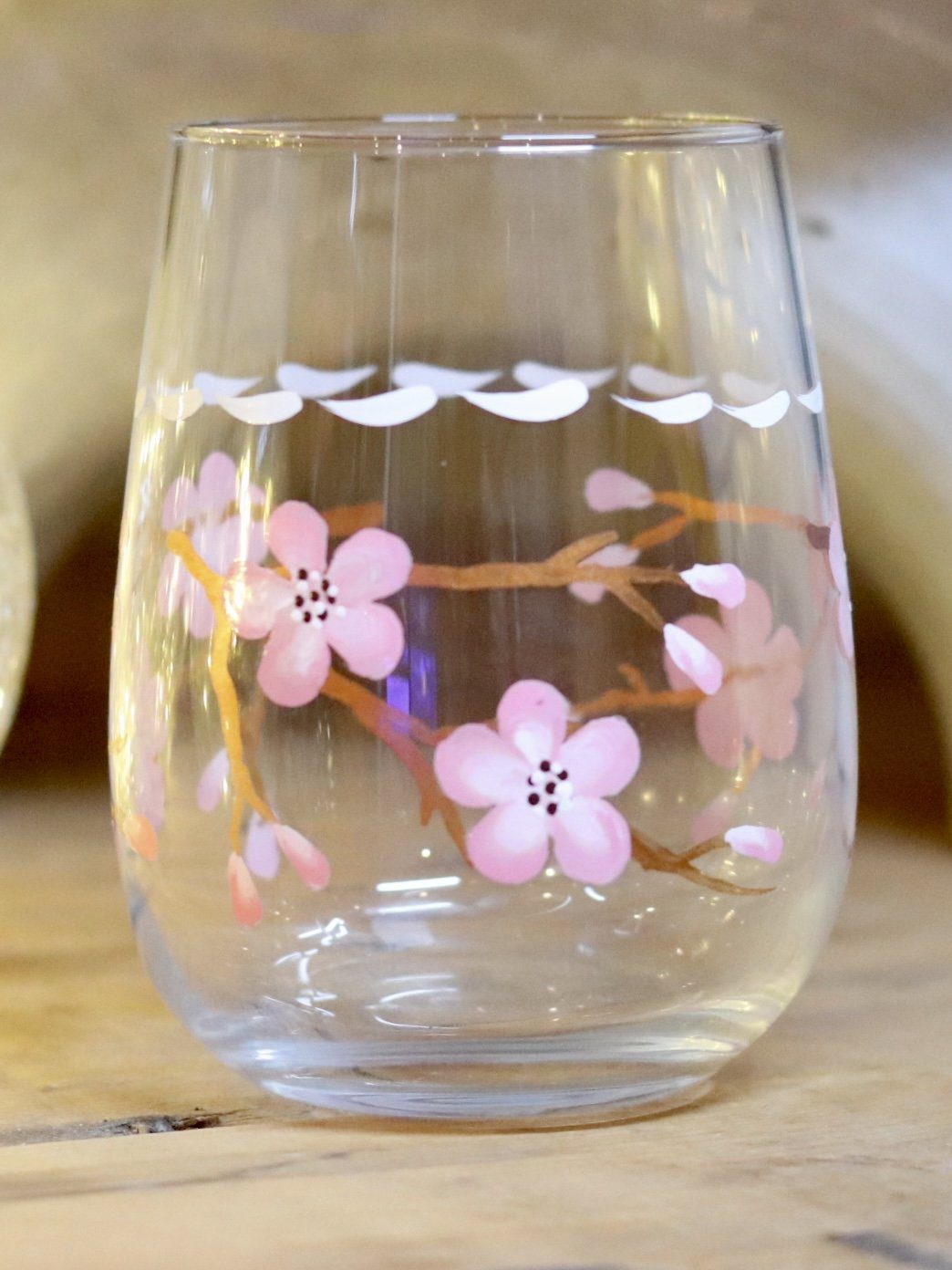 Cherry blossom stemless wine glass