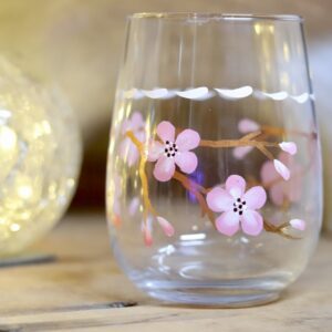 Cherry blossom stemless wine glass