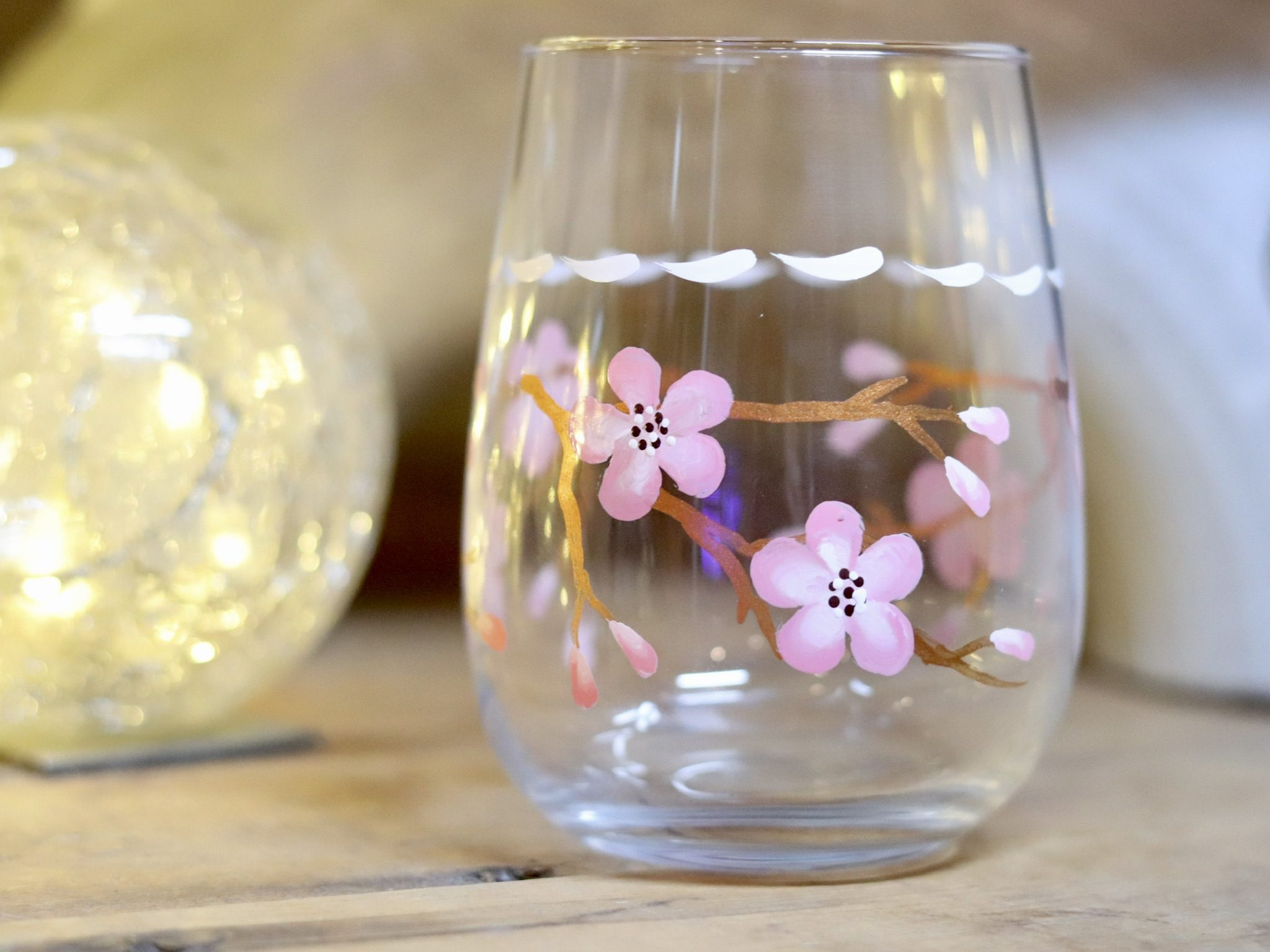 Cherry blossom stemless wine glass