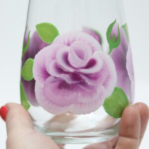 Violet ROSES beautifully handpainted onto stemless wine glass