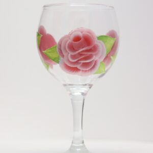Beautifully hand-painted gin glass in ‘folk-art’ style Pink ROSES design