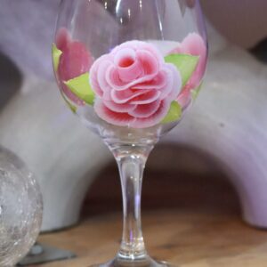 Beautifully hand-painted gin glass in ‘folk-art’ style Pink ROSES design