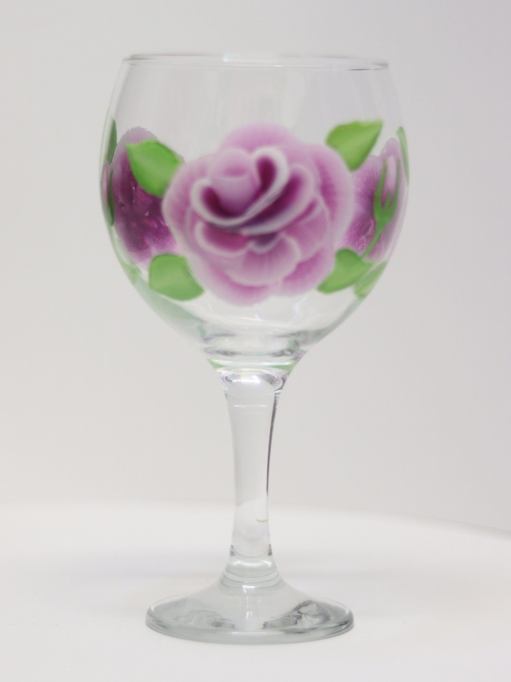 Beautifully hand-painted gin glasses in ‘folk-art’ style Violet ROSES design