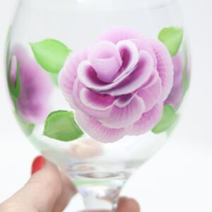 Beautifully hand-painted gin glass in ‘folk-art’ style Violet ROSES design