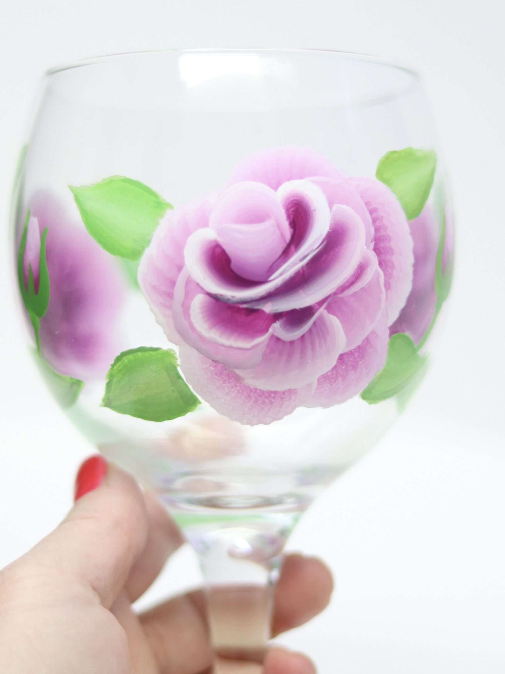 Beautifully hand-painted gin glass in ‘folk-art’ style Violet ROSES design