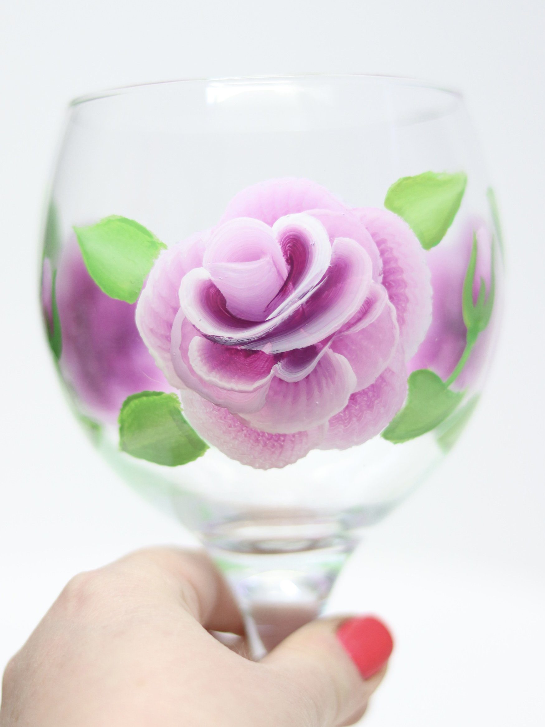 Beautifully hand-painted gin glasses in ‘folk-art’ style Violet ROSES design