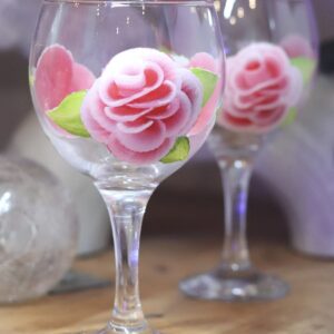 Beautifully hand-painted gin glass in ‘folk-art’ style Pink ROSES design