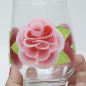 Pink ROSES beautifully handpainted onto stemless wine glass