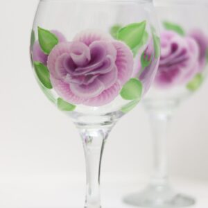 Beautifully hand-painted gin glasses in ‘folk-art’ style Violet ROSES design