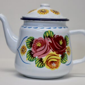 Canal Roses handpainted white enamel teapot