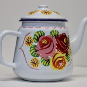 Canal Roses handpainted white enamel teapot