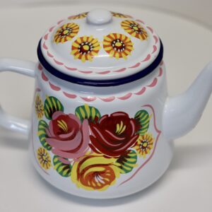 Canal Roses handpainted white enamel teapot