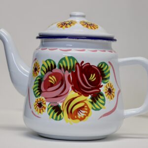 Canal Roses handpainted white enamel teapot