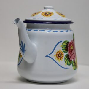 Canal Roses handpainted white enamel teapot