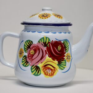 Canal Roses handpainted white enamel teapot