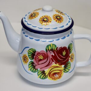 Canal Roses handpainted white enamel teapot