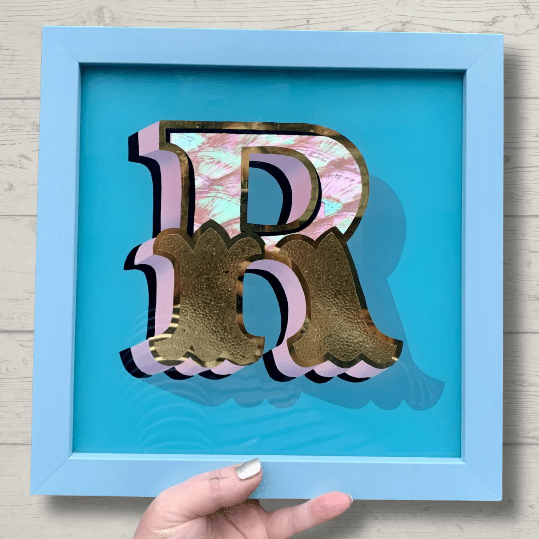 Reverse GOLD leaf circu style handlettered R