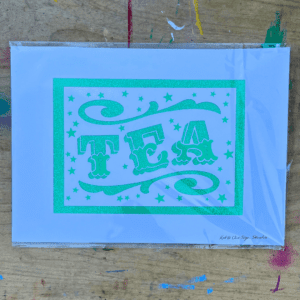 TEA papercut lettering art A3 poster in cellophane envelope