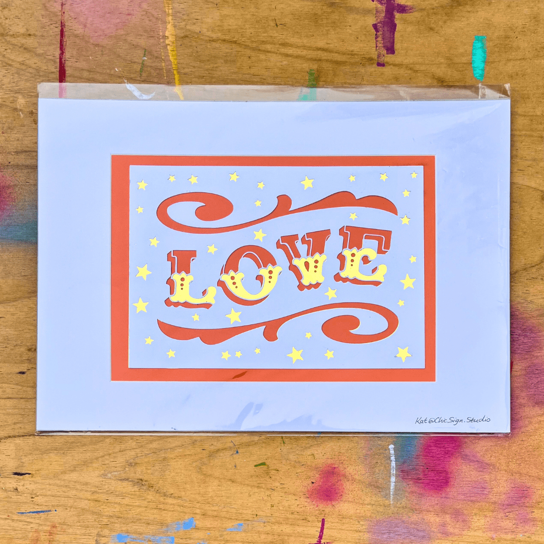 LOVE papercut lettering art A3 poster in cellophane envelope