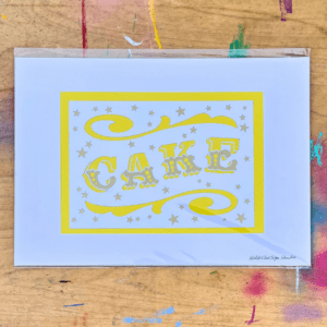 CAKE papercut lettering art A3 poster in cellophane envelope