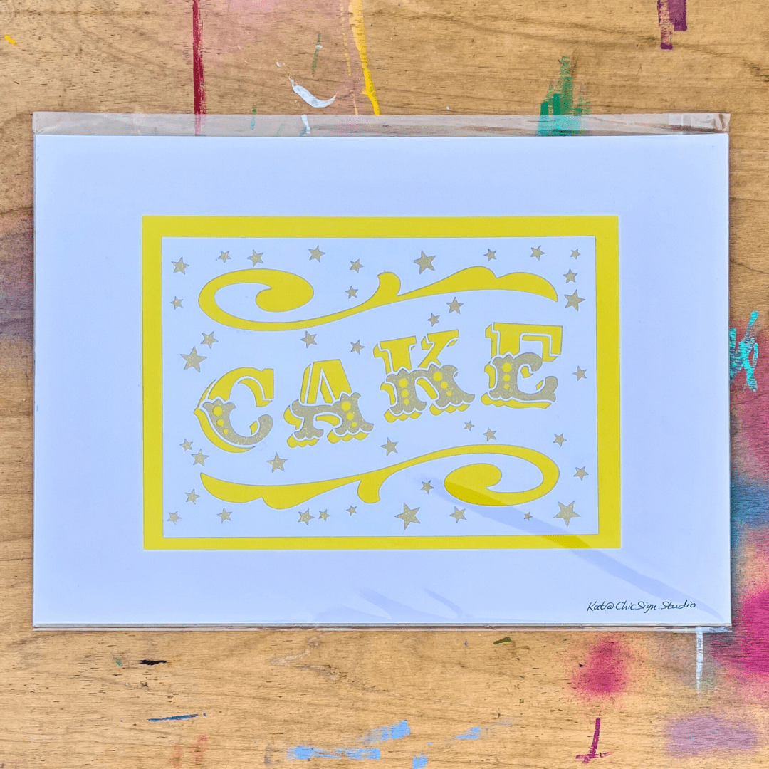 CAKE papercut lettering art A3 poster in cellophane envelope