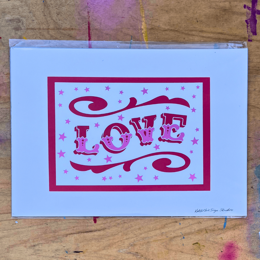 LOVE papercut lettering art A3 poster in cellophane envelope