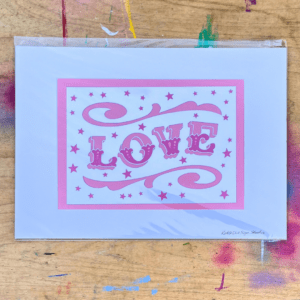 LOVE papercut lettering art A3 poster in cellophane envelope