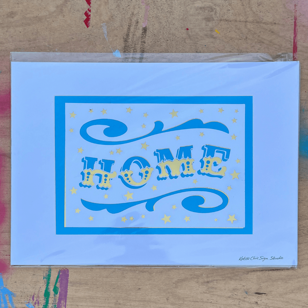 HOME papercut lettering art A3 poster in cellophane envelope