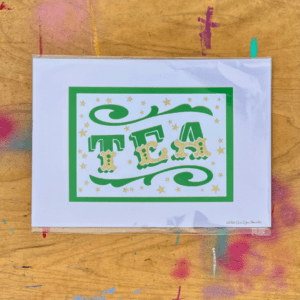 TEA papercut lettering art A3 poster in cellophane envelope