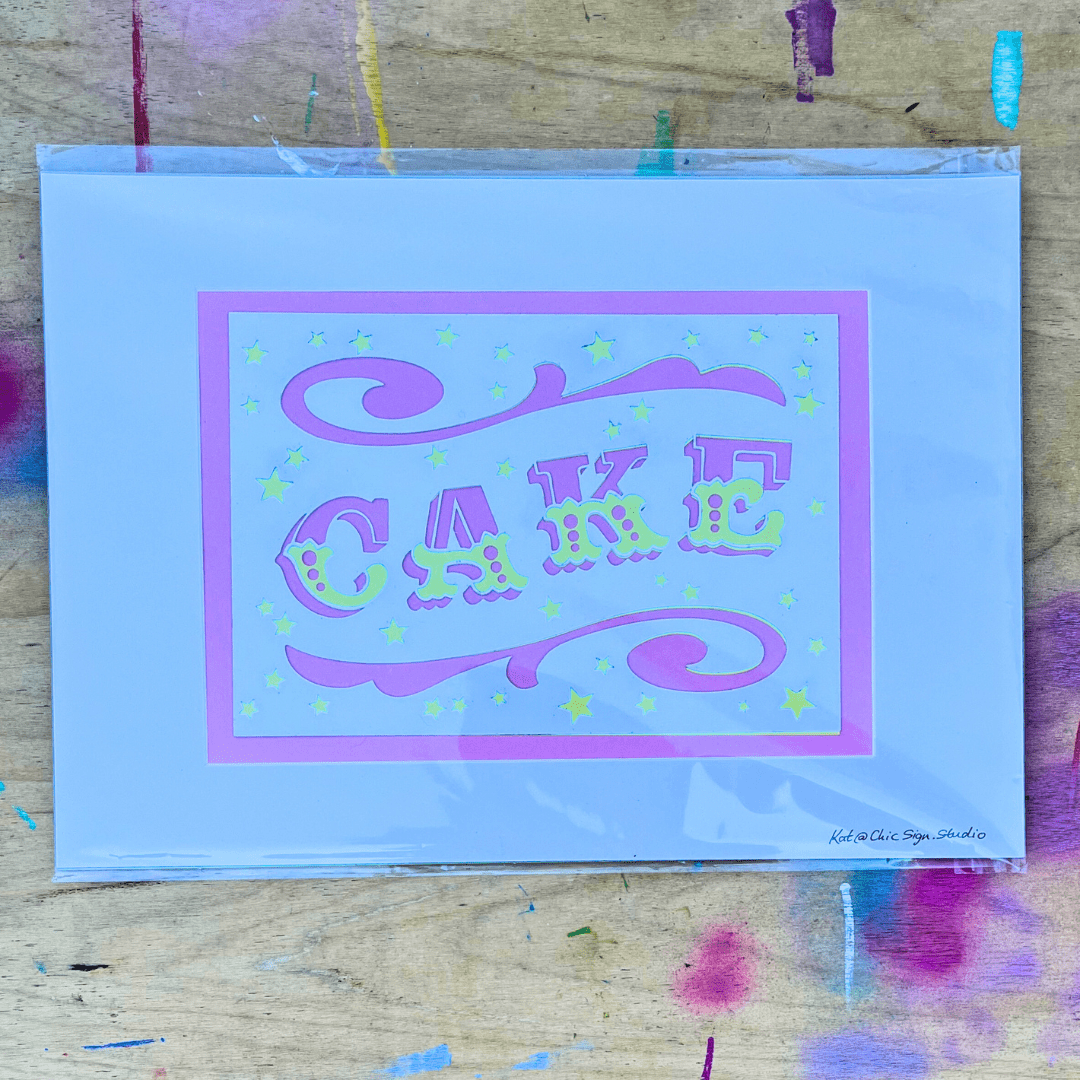 CAKE papercut lettering art A3 poster in cellophane envelope